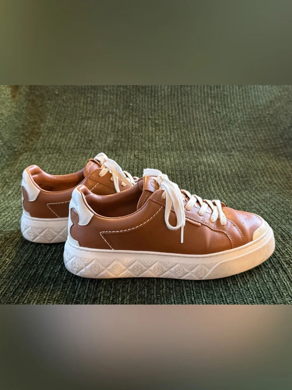 Tory Burch Lady Bug Sneakers - Tan Leather Platform Sneakers with Cream Laces
